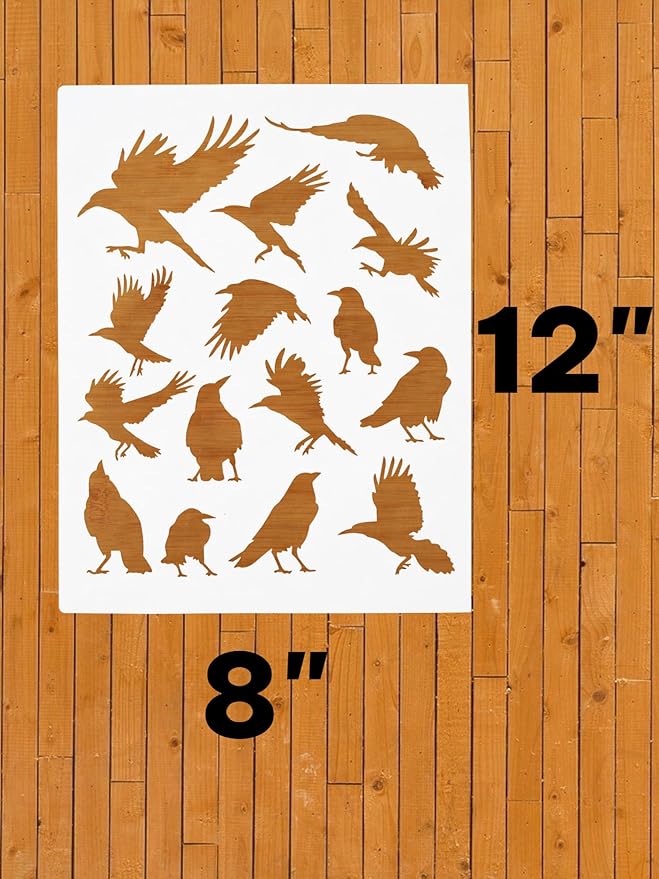 Crow Stencil – Reusable Gothic Raven Silhouettes and Crow Art Stencil for Painting, Dark Art Crafting and DIY Projects