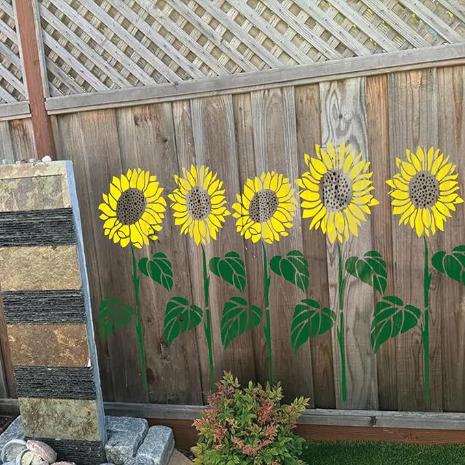 Large Stencils for Painting on Wood Fence Giant Wall Stencils Reusable Templates for Garden Fence Window Wall Furniture Mural (Sunflower)