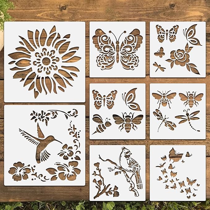 8 Pcs Large Flower Stencils for Painting, 9.84 X 9.84 Inch Flower Stencils for Crafts Reusable, Wood and Wall Stencils for Painting Large Pattern, DIY Templates Holiday Wall Paper (B)