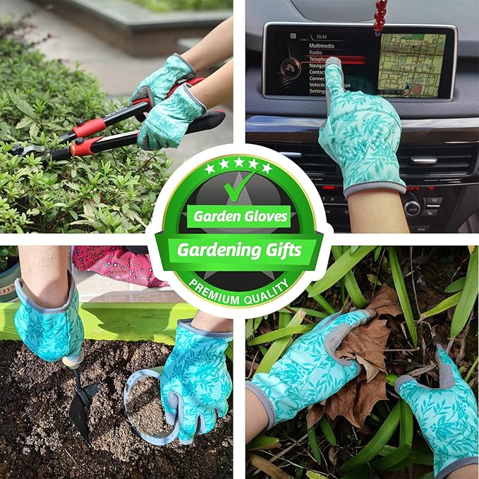 Gardening Gloves for Women Thorn Proof Garden Gloves, Leather Womens Garden Gloves Puncture Resistant, Touch Screen Working Gloves for Digging,Weeding,Planting Large