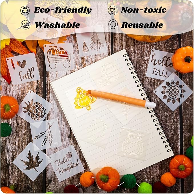 Fainne 100 Pcs 2 Inch Stencils Small Stencils for Painting on Wood Reusable Painting Templates Crafts for DIY Scrapbook, Wood, Wall, Fabric, Rock, Chalkboard, Sign(Maple, Pumpkin)