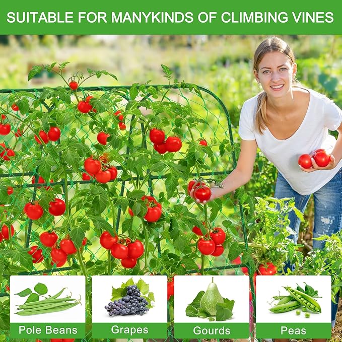 Cucumber Trellis for Raised Bed, U-Shape Garden Trellis for Climbing Plants Outdoor, Adjustable Metal Arch Vegetables Trellis with Climbing Net for Tomato, Bean, Grape, Zucchini