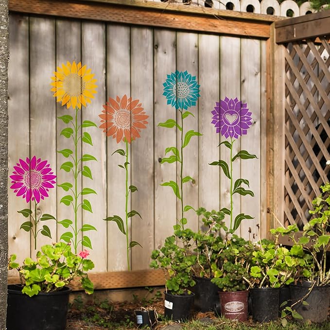 Large Flower Stencils for Painting - Giant Sunflower Stencils for Painting on Wood Wall Fence Garden Floral Paint Template