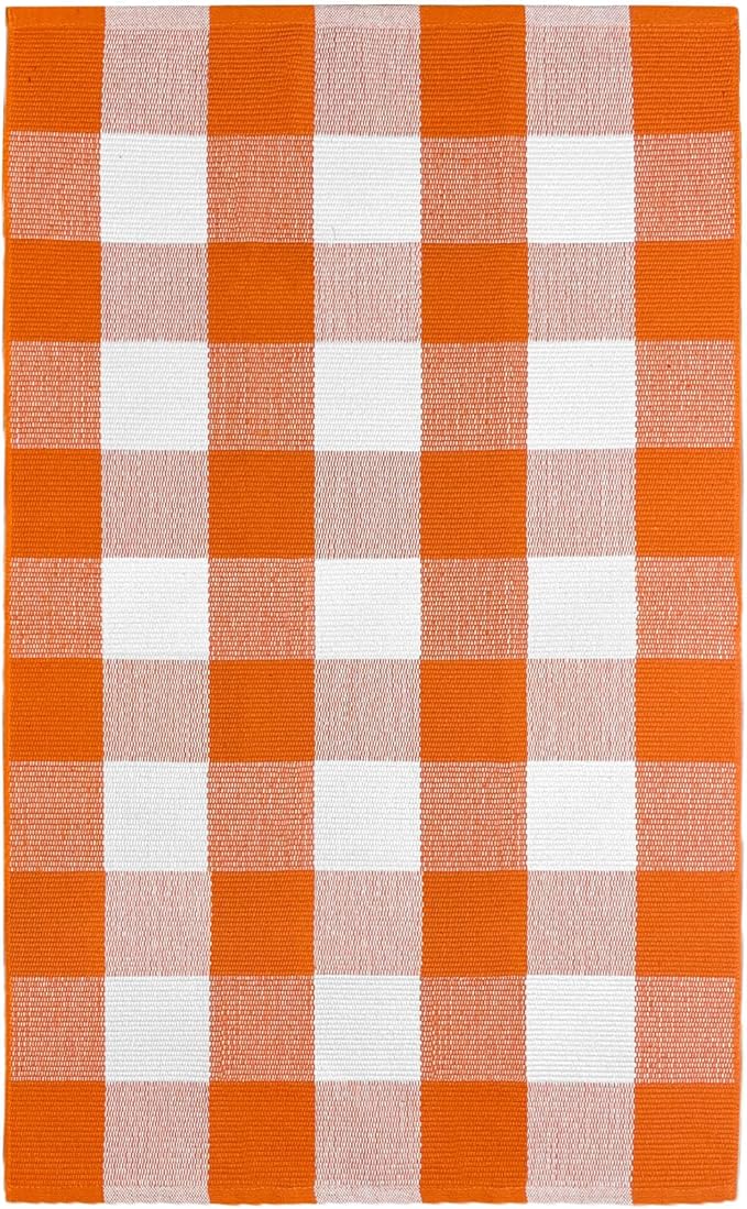 IOHOUZE Fall Buffalo Plaid Check Rug Outdoor Doormat 27.5 x 43 Inches Washable Woven Porch Decor Welcome Mats for Front Door/Farmhouse/Entryway/Home Entrance Orange and White Outdoor Rug