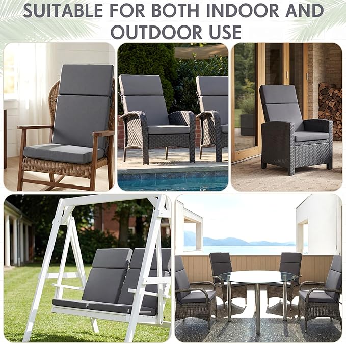 4 Pack Outdoor High Back Chair Cushion, 44 x 20 inches Patio Chair Cushions Waterproof Rocking Cushions Indoor Furniture Seat Pad, Weather Resistant (Solid,Dark Grey)