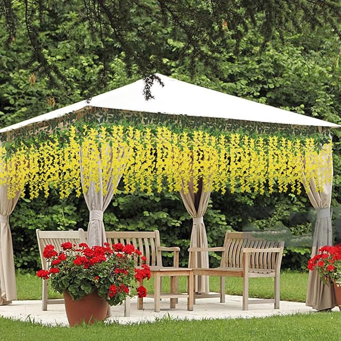 Artificial Wisteria Hanging Flowers-Fake Wisteria Flower Garland Silk Vines Rattan Decor for Home Wedding Arch Wall Garden Greenery Bedroom Outdoor Office Party Decoration (36, Yellow)
