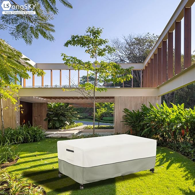 Outdoor Coffee Table Cover,Waterproof Rectangular Patio Small Side Table Cover,36 x 24 x 16 inch,Outdoor Table Covers Waterproof Rectangle,White&Grey-Green.