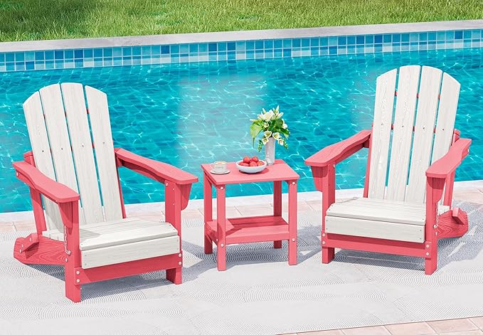 SERWALL Kids Adirondack Chair, HDPE Adirondack Chair for Children,All-Weather Resistant for Patio, Garden, Backyard - White and Light Pink