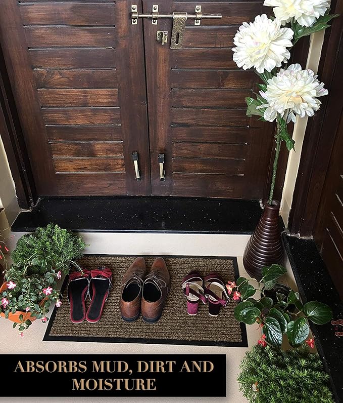 LuxUrux 2-Pack Striped Brown Door Mats - Heavy Duty, Indoor/Outdoor, Easy-Clean, Waterproof, Low-Profile (23''x35'') - Durable and Stylish Solution for Elevated Entryways, Patios, and Garages