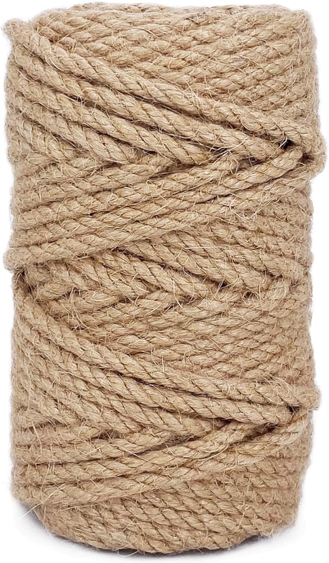 Leecogo 4.5mm Jute Rope 100 Feet Natural Craft Rope Twine String Perfect for Home Gardening Macrame Arts Crafts DIY Cat Scratching Post Replacement Repairing Recovering Cats Toy Making,Brown