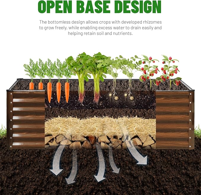 SnugNiture 2-Pack 6x2x2FT Galvanized Raised Garden Bed Kit, Metal Planter Box for Planting Plants Vegetables, Brown