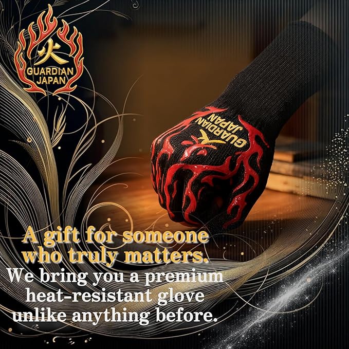 Premium Heat Resistant BBQ Gloves – Fireproof 1472°F Aramid Grill Mitts for Barbecue, Smoker, Campfire, Fire Pit, Oven, Japanese Supervised Design (炎-HONO-Red, M)