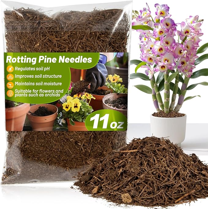 11 Oz Pine Needle Mulch for Orchid - MAQIHAN Rotting Pine Straw Mulch for Landscaping Orchid Potting Mix for Repotting Indoor Potted Plants,Gardening,Soil Moisture Retention