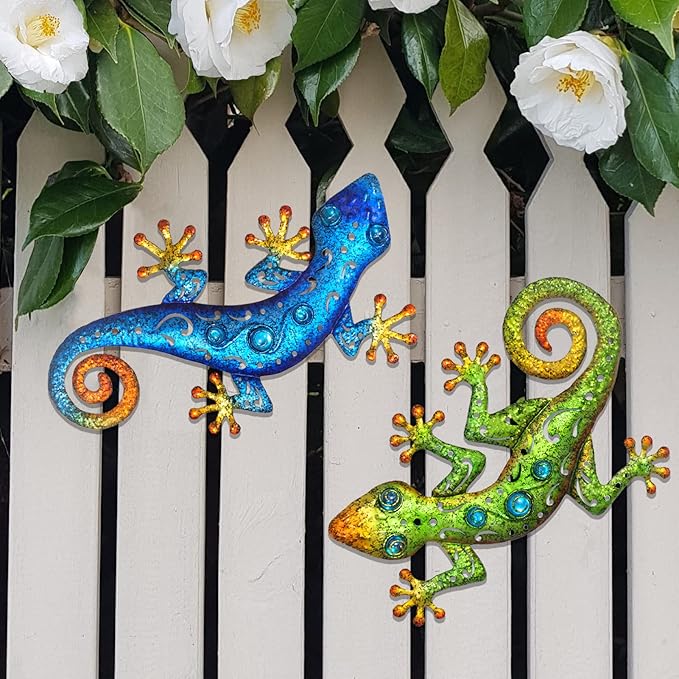 Metal Gecko Wall Decor Lizard Wall Sculpture Garden Art Hanging Indoor Outdoor Suitable for Patio Porch Fence Living Room Patio Decor.