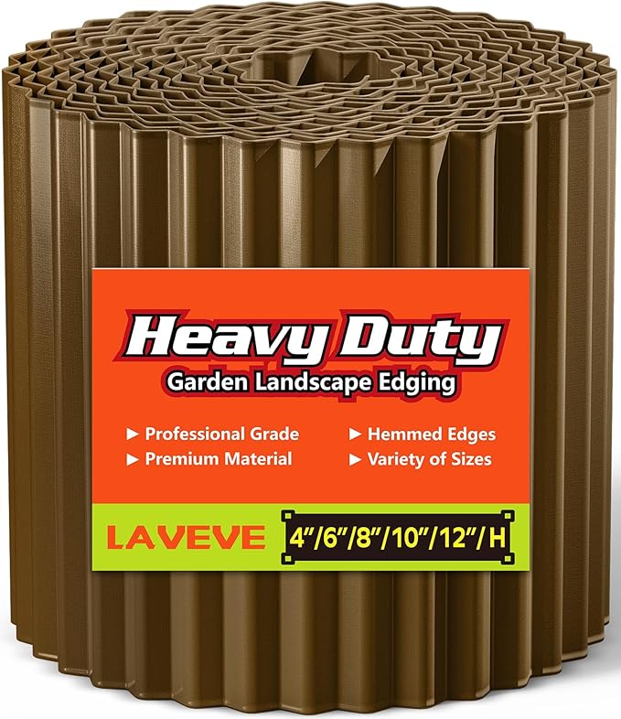 Corrugated Metal Garden Edging 8" x 20Ft, Landscape Edging Border for Lawn, Flower Bed, Garden Fence, Paver Edging (Bronze)
