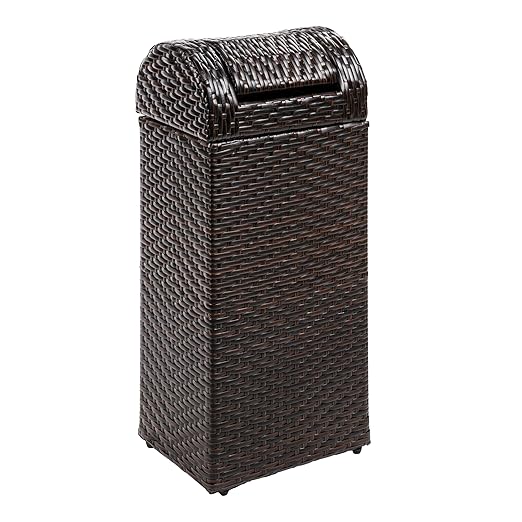 happimess HPM1201A Darla 14.27-Gallon All-Weather Wicker/Metal Swing Top Hideaway Outdoor Trash Can, Brown, Classic, Coastal, Casual Wastebin for Backyard, Patio, Porch, Kitchen