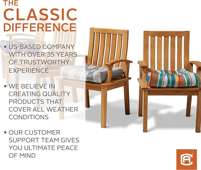 Classic Accessories Water-Resistant Square Patio Seat Cushions, 19 x 19 x 5 Inch, 2 Pack, Khaki, Outdoor Seat Cushions