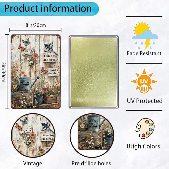 Funny Garden Tin Sign Plant A Garden Metal Signs Wall Decor for Yard Fence Outdoor 12x8 Inch