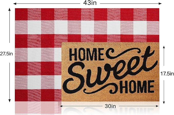 MUBIN Christmas Door Mat Outdoor 27.5 x 43 Inch Red White Plaid Plaid Rug Christmas Decor Rug Cotton Hand-Woven Layered Door Mats Washable Carpet for Front Porch, Kitchen, Farmhouse, Entryway