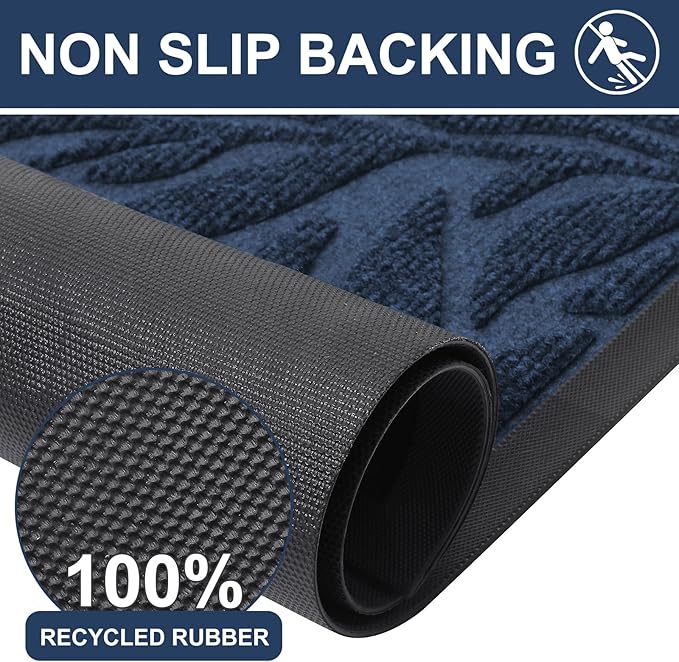 Smiry Front Door Mat Indoor Outdoor Entrance, Heavy Duty Natural Rubber, Trap Dirt and Moisture, Non-Slip Doormats, Low Profile, Easy Clean Patio Porch Entryway Mat, 29.5x17, Ocean Blue