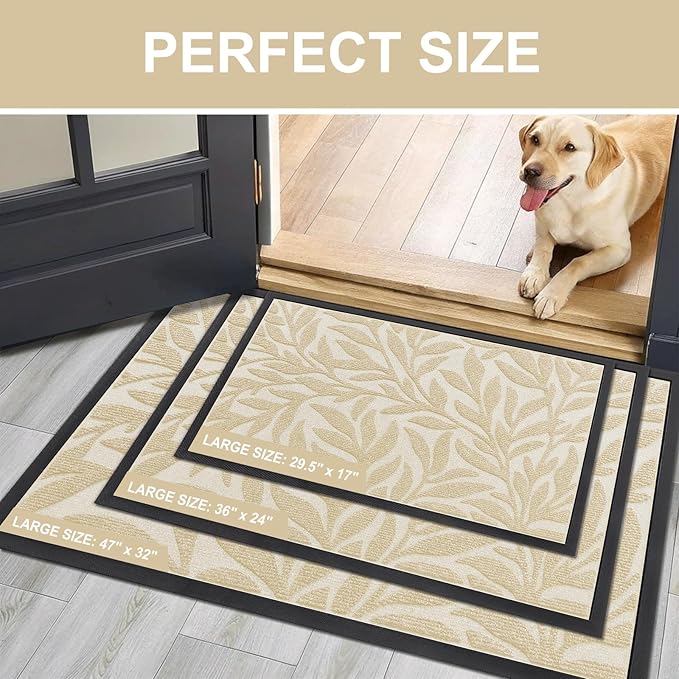 Smiry Front Door Mat Indoor Outdoor Entrance, Heavy Duty Natural Rubber, Trap Dirt and Moisture, Non-Slip Doormats, Low Profile, Easy Clean Patio Porch Entryway Mat, 47x32, Beige