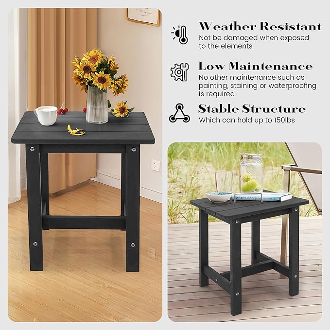 Outdoor Side Table, Weather Resistant Double Small Adirondack Side Table, Outdoor Indoor End Table for Chair, 17" Patio Table for Pool, Deck and Porch, Black (Item1, Black)