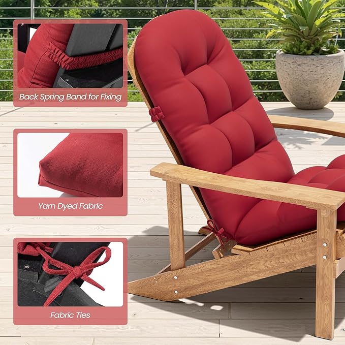 Crestlive 50x20x4 Inch Adirondack Chair Cushion Outdoor Rocking Chair Cushions Water Resistant High Back Patio Chair Cushions Thick, Chili