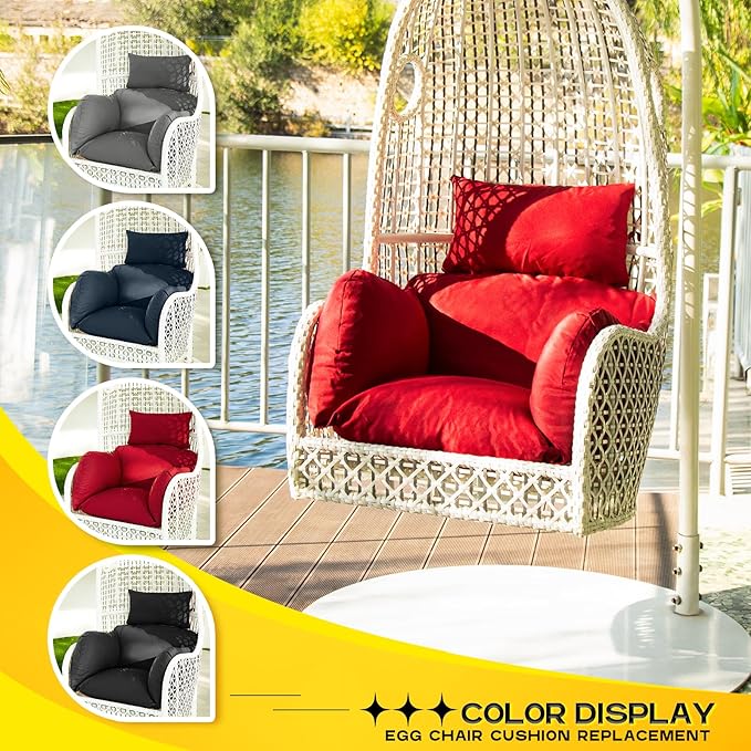 MAGIC ELEPHANT Egg Chair Cushion, Memory Foam Indoor Outdoor Hanging Egg Chair Cushion Replacement, Patio Basket Swing Cushion with Headrest (Grey)