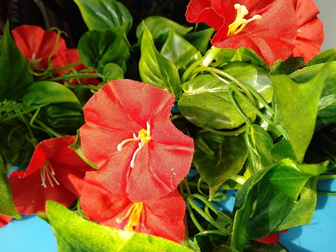 AirSun Artificial Morning Glory Flower Vines, 2pcs 15Feet Hanging Plants Silk Garland Fake Green Plant Home Garden Wall Fence Indoor Outdoor Wedding Birthday Decor