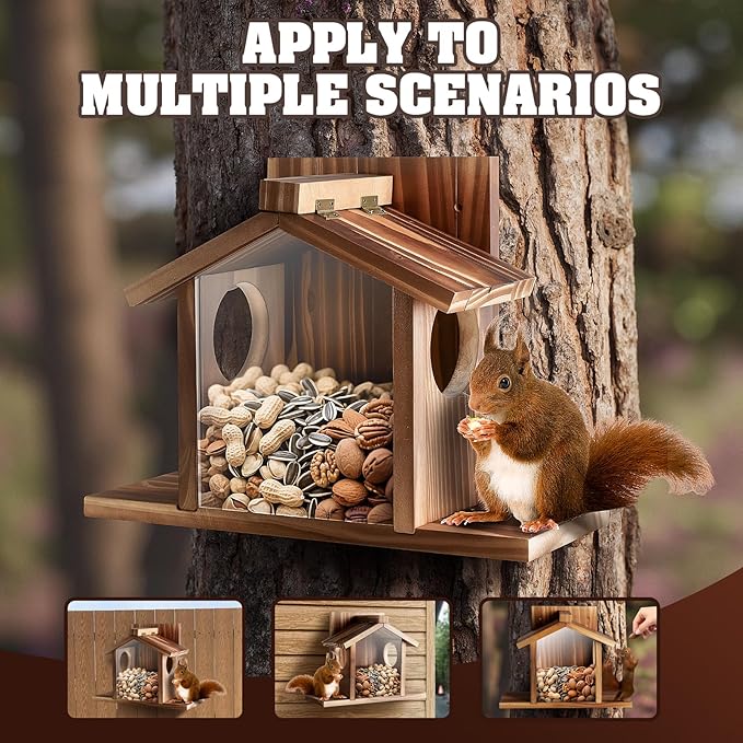 Gnodary Squirrel Feeders for Outside, Durable Squirrel House for Outdoor - Chipmunk Feeder, Squirrel Food for Backyard Squirrels Hold Corn, Corn Cob, Peanuts (Beige Brown)