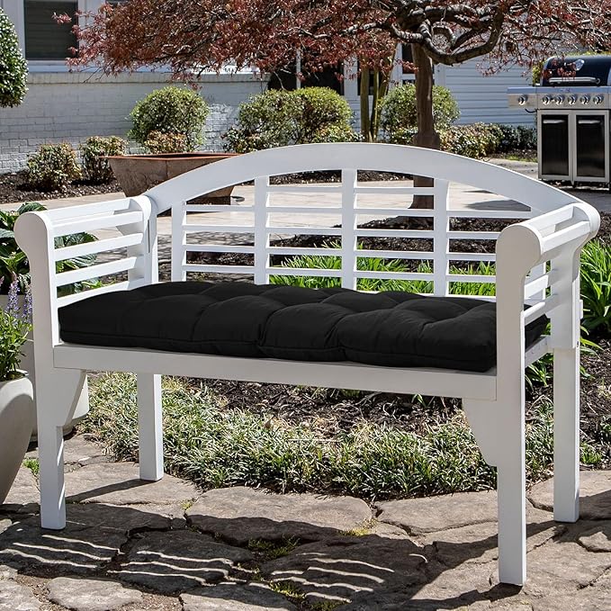 Tufted Bench Cushions for Outdoor Furniture, 44" x 19" Porch Swing Cushions Filled with Foam, Overstuffed Patio Cushions for Bench Loveseat with 2-3 Seats,Thick and Water Resistant, Black
