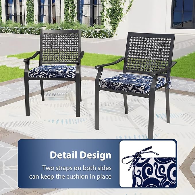 Outdoor Chair Cushions Set of 4, 18.5 x 16 Inch Patio Chair Cushions for Outdoor Furniture, Water Resistant, Non-Slip Ties(Blue Carp)