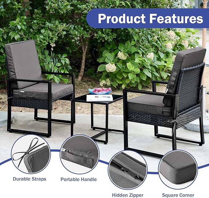 Outdoor Cushions, Outdoor Chair Cushions 22x22x3 Inch, Cushions for Outdoor Furniture with Removable Cover, Waterproof & Fade Resistant Outdoor Seat Cushions for Patio, Lawn, Dark Grey