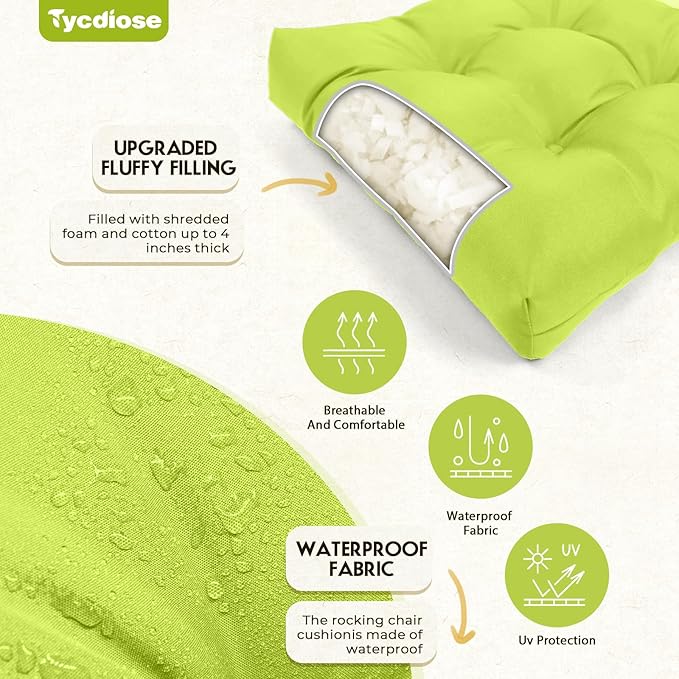 All Weather Wicker Chair Cushions of 3 Pieces, Waterproof Outdoor Wicker Chair Cushion for Patio Furniture Loveseat Settee Bench, 1 Loveseat and 2 U-Shaped Thickened Cushions, Light Green