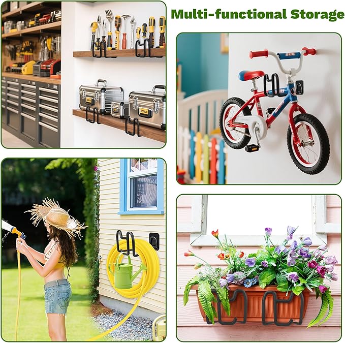 Garden Hose Holder Wall Mount - Metal Hose Hanger with Hook Heavy Duty Garden Hose Reel Sturdy Water Hose Holders for Outside Yard Lawn Storage