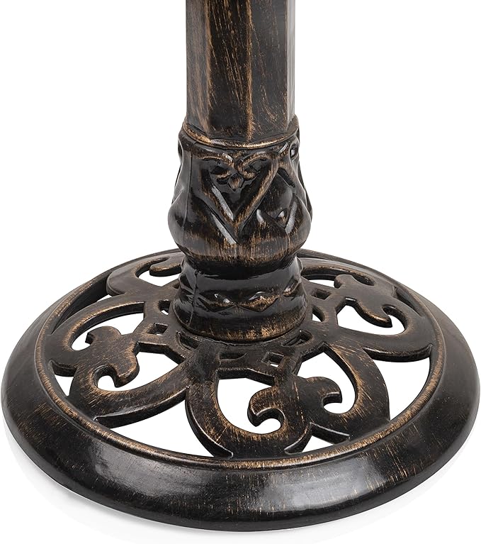 Alpine Corporation 27" Tall Outdoor Antique Pedestal Birdbath with Bird Statue Decor, Durable Polypropylene Construction, Bronze