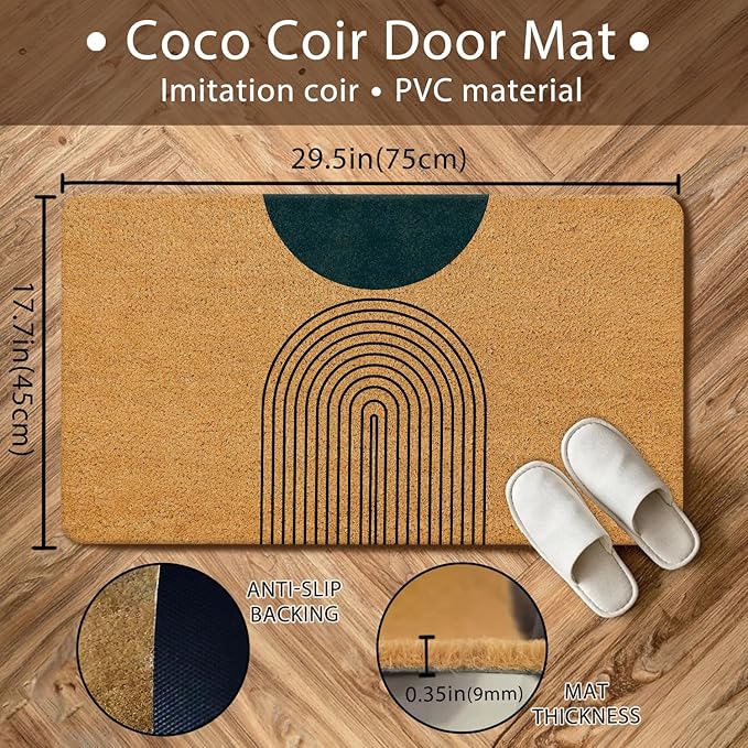 Nogrit Modern Minimalist Boho Coir Doormat for Outdoor Entrance, Boho Front Door Mats, Welcome Mat, Indoor Door Mats for Entryway, 17x30