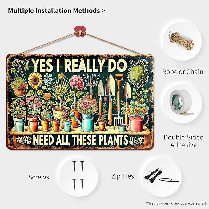 Gardening Gifts Garden Sign Yes I Really Do Need All These Plants Vintage Plant-Themed Mental Sign for Home Garden Bedroom Outdoor Yard Backyard Decor,8x12inch