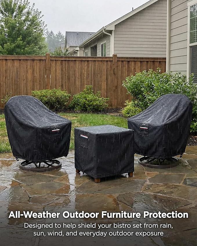 3-Piece Patio Bistro Furniture Cover Set, Heavy-Duty 600D Waterproof Outdoor Furniture Covers, UV Resistant, Designed for Everyday Outdoor Use on Patio, Deck & Backyard, Black
