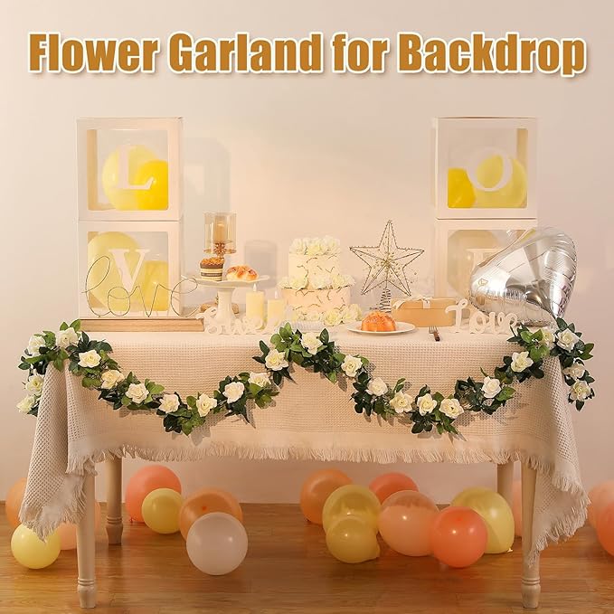 JUSTOYOU 2 Pack (15.8FT) Fake Rose Garland, Artificial Rose Vines Flowers Hanging Silk Rose Vine Wedding Home Backdrop Party Arch Arrangement Decoration
