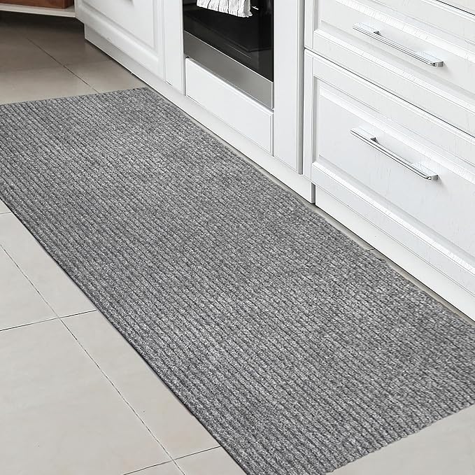 Ottomanson Front Door Mat – Non Slip Scraper Mud Mat for High Traffic Entryways, RV & Patio – Dirt Trapping and Durable for Indoor & Outdoor Use – 2' x 5' – Gray