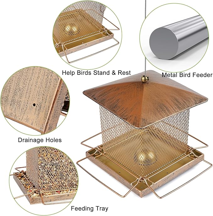 Bird Feeder, Heavy Duty Metal Bird Feeders for Outdoor Hanging, Wild Birdfeeder with Buckle for Garden Yard Outside Backyard, 3.5LB Large Capacity