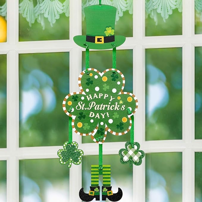 Jetec St. Patrick's Day Door Sign Glittery Shamrock St Patrick's Day Hanging Decorations Irish Hanging Welcome Board Wooden Board for St Patrick's Day Home Window Wall Farmhouse Indoor Outdoor Decor