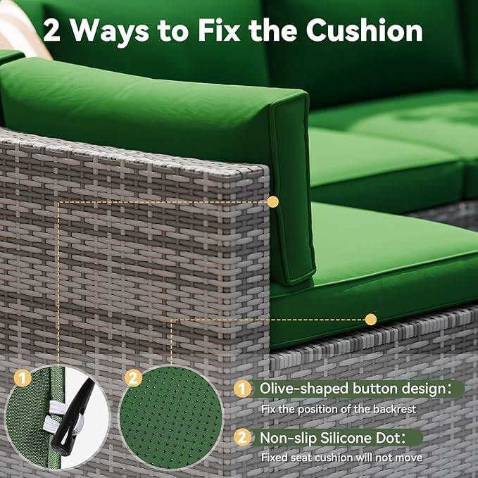 Aoxun Replacement Cushions for Outdoor Furniture, 14-Piece Outdoor Cushions for Patio Furniture, Deep Seat, Waterproof & Fade Resistant Couch Cushion for 6-Seat Patio Conversation Sets, Dark Green
