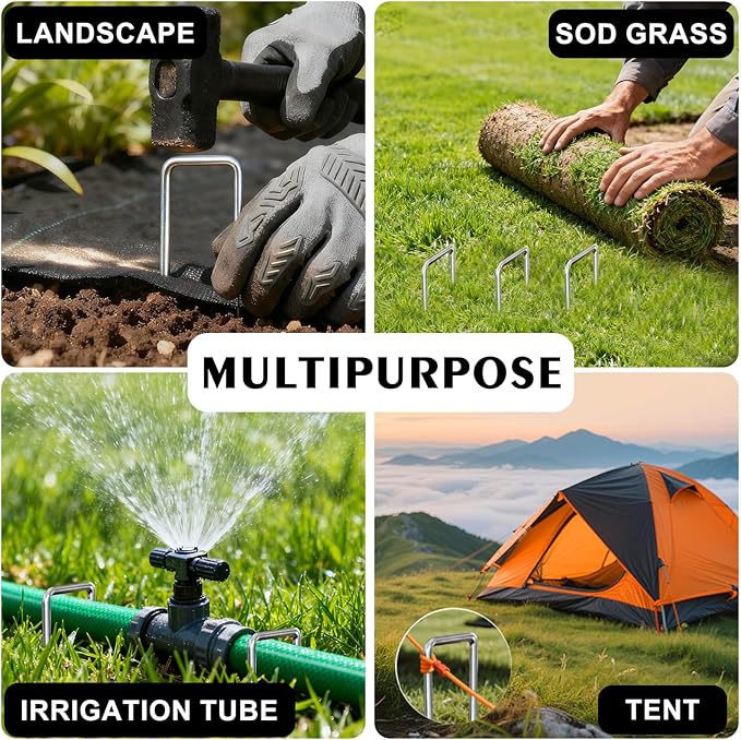 Landscape Staples 8inch 100 Pack,10 Gauge Heavy Duty Galvanized Lawn Staples, Sturdy Garden Stakes for Effortlessly Securing Weed Barrier Fabric,Ground Stabilization,Tackling Outdoor Yard Work