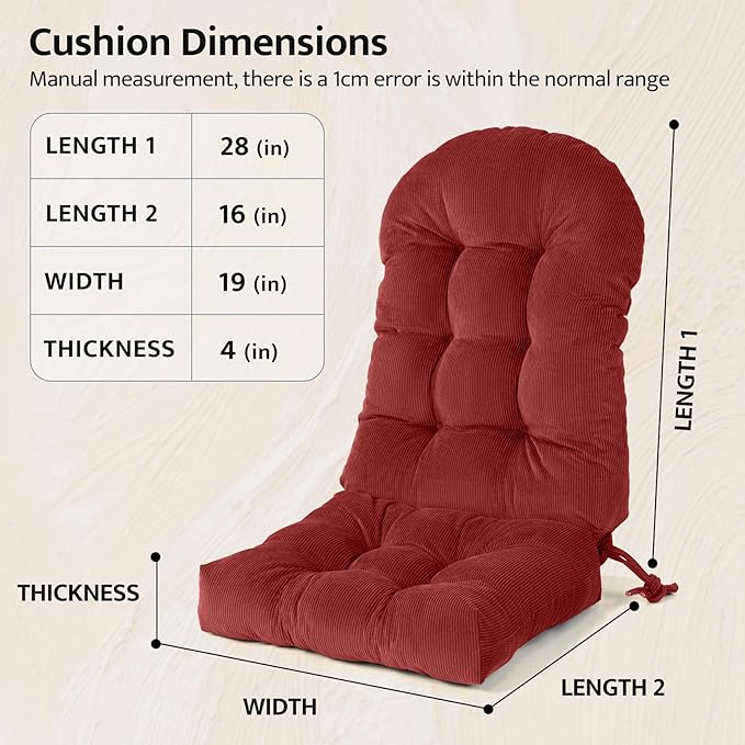 mudilun Adirondack Chair Cushions Non-Slip Indoor Rocking Chair Cushion with Straps Tufted Adirondack Chair Pads for Bedroom Living Room Porch Rocker