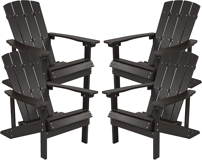 Flash Furniture Charlestown Indoor/Outdoor Faux Wood Adirondack Chairs, Weather-Resistant Polyresin Patio Adirondack Chairs, Set of 4, Navy