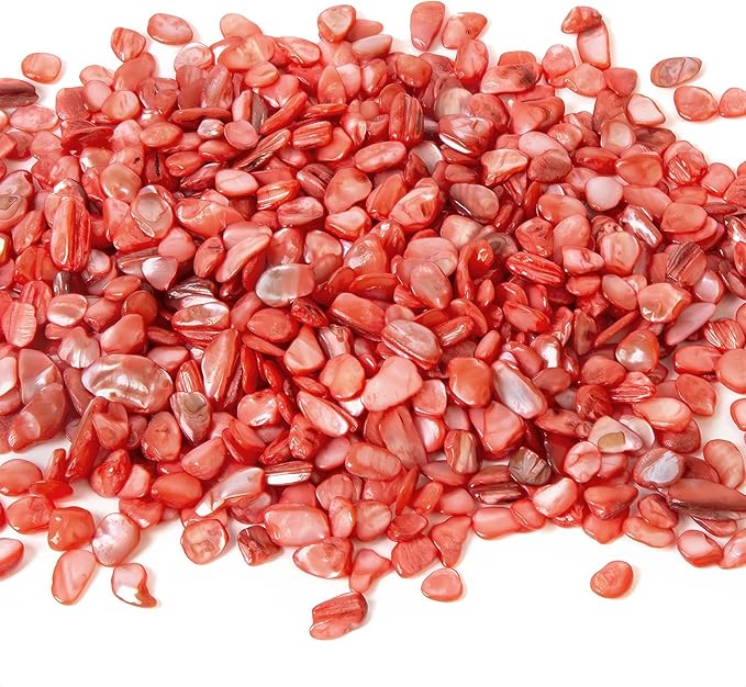 QICQDRAM Crushed Shells for Crafts About 1LB (405g/14.28oz) Small Natural Crushed Shells Bulk for Crafts DIY Beaching Wedding Decoration Vase Fillers (Red)