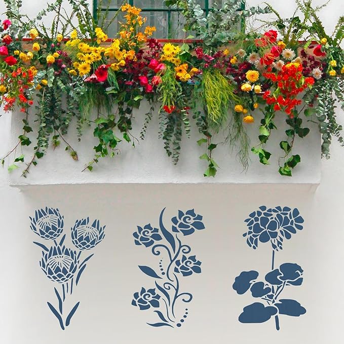 Flower Stencils for Painting Reusable Wall Stencil for Crafts Large Floral Design Templates for DIY Home Decor Art Projects,11 PCS