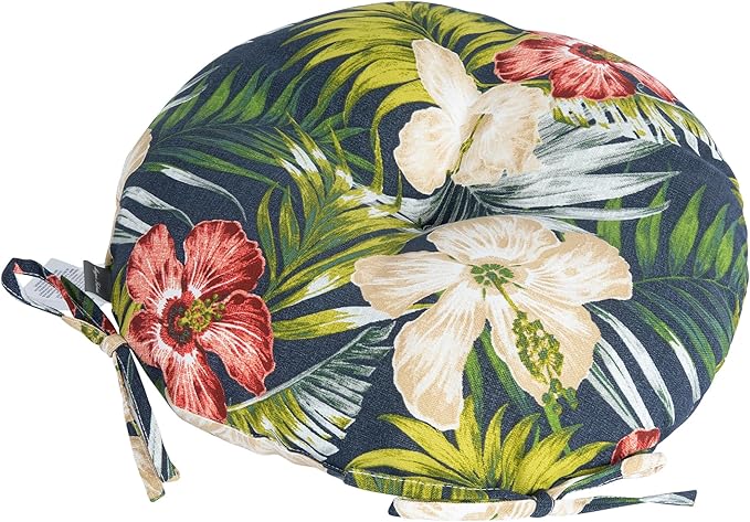 Magpie Fabrics Outdoor Round Bistro Seat Cushions with Ties, 15"x15"x4" Set of 2, Tufted Waterproof Barstool Chair Pads for Patio Home Garden Office, Midnight Floral